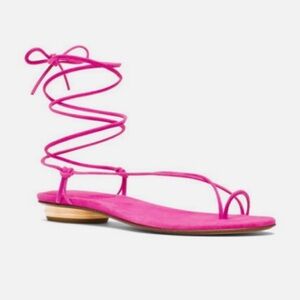 Stuart Weitzman Fuchsia The Nieta Lace-Up Flat Sandal